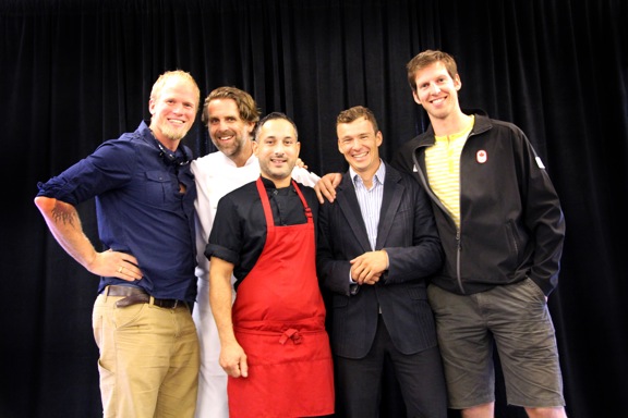 Left to right: Adam Kreek (Olympic Rower), Jeff Keenliside, Kunal Ghose, Simon Whitfield (Olympic triathlete) , Jerry Brown (Olympic Rower) 