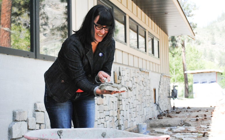The author tries her hand at masonry - with guidance