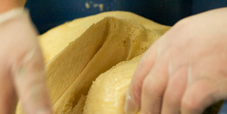 Daniel Vokey prepping brioche dough