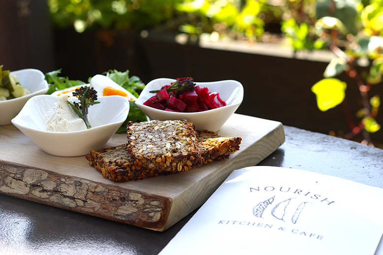 Ploughman’s Breakfast with  toasted house-made buckwheat and seed bread at Nourish